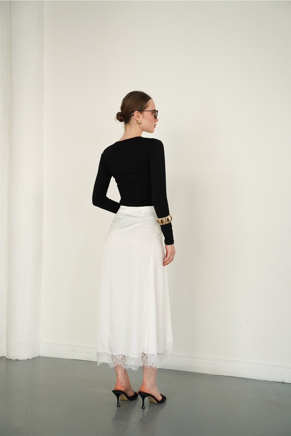 Very Moda Dantel Detaylı Saten Etek | D2930 görsel 5