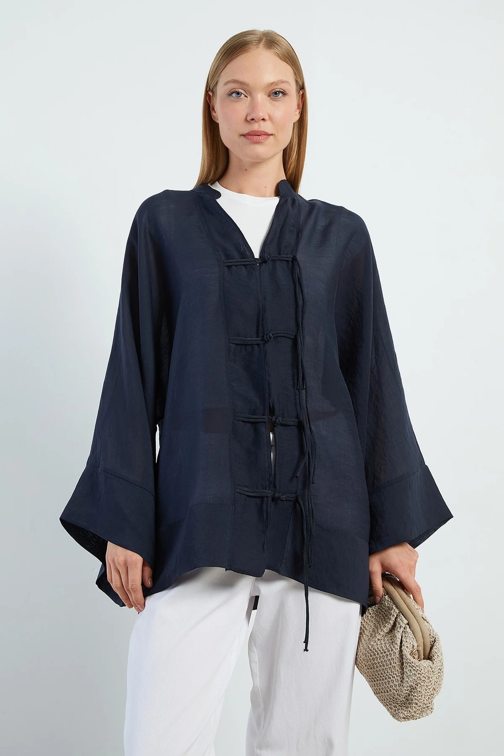 FullaModa Geniş Kol Oversize Transparan Kimono görsel 2