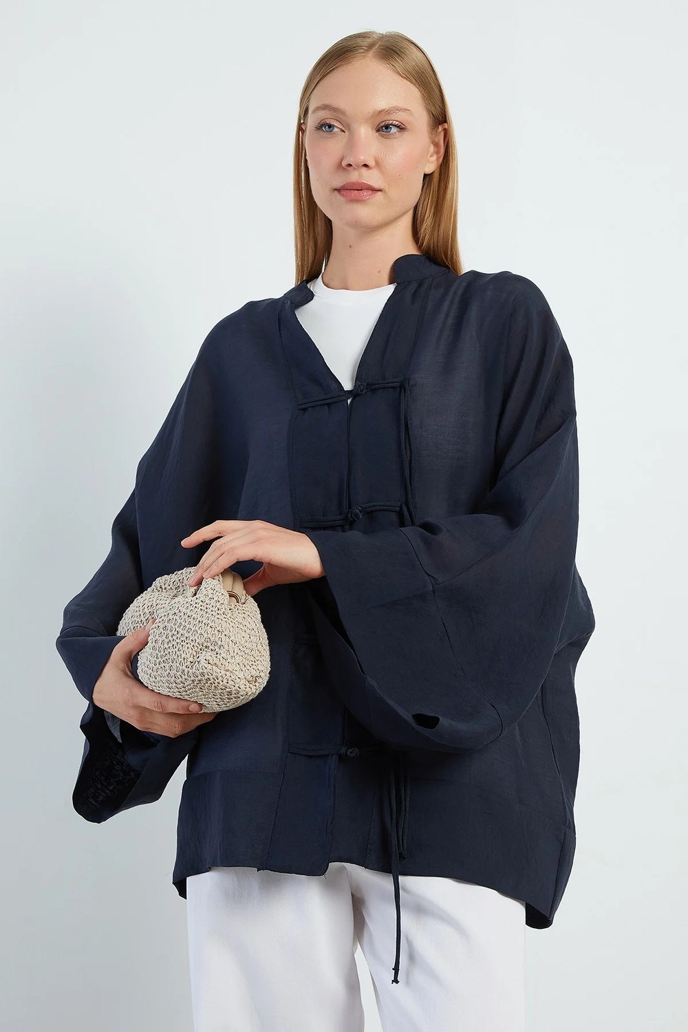 FullaModa Geniş Kol Oversize Transparan Kimono görsel 3