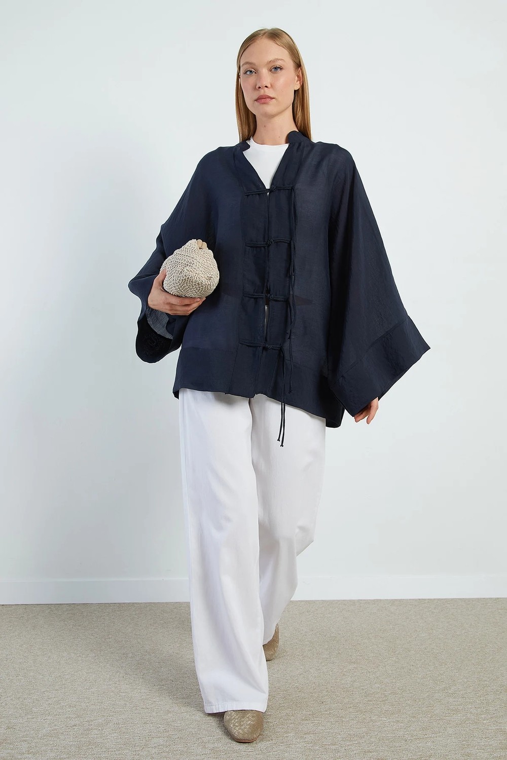 FullaModa Geniş Kol Oversize Transparan Kimono görsel 4