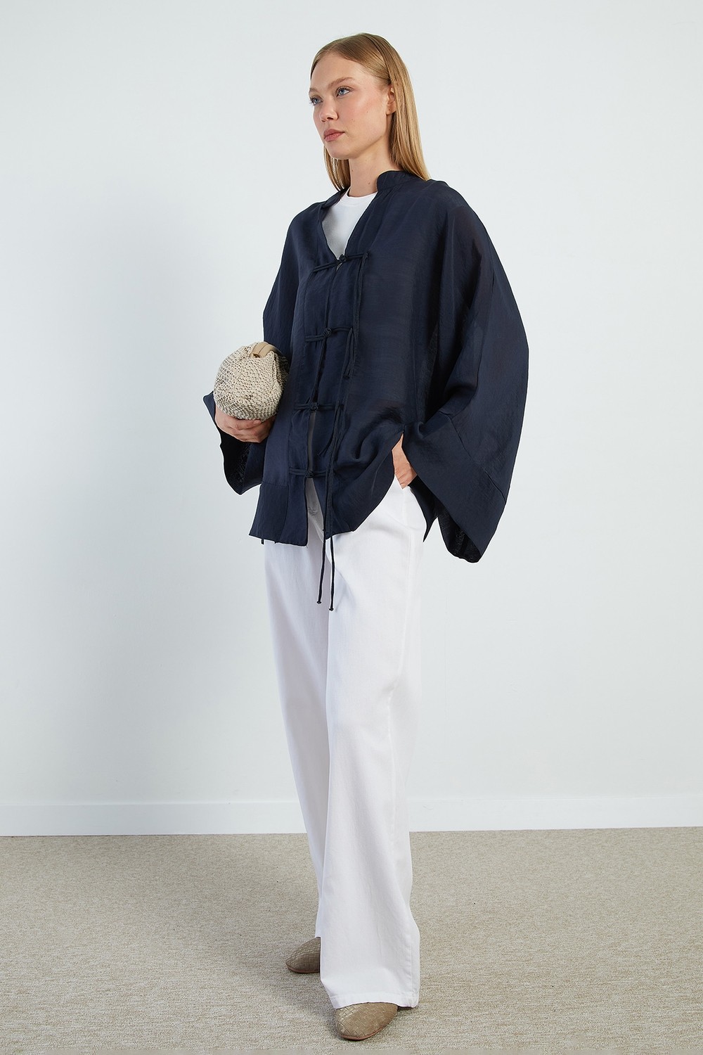 FullaModa Geniş Kol Oversize Transparan Kimono görsel 5