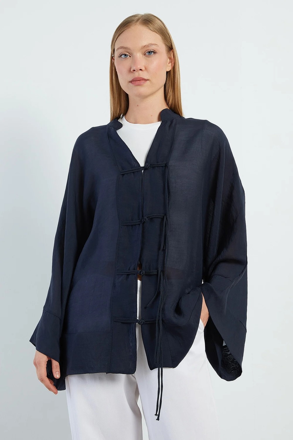FullaModa Geniş Kol Oversize Transparan Kimono görsel 6