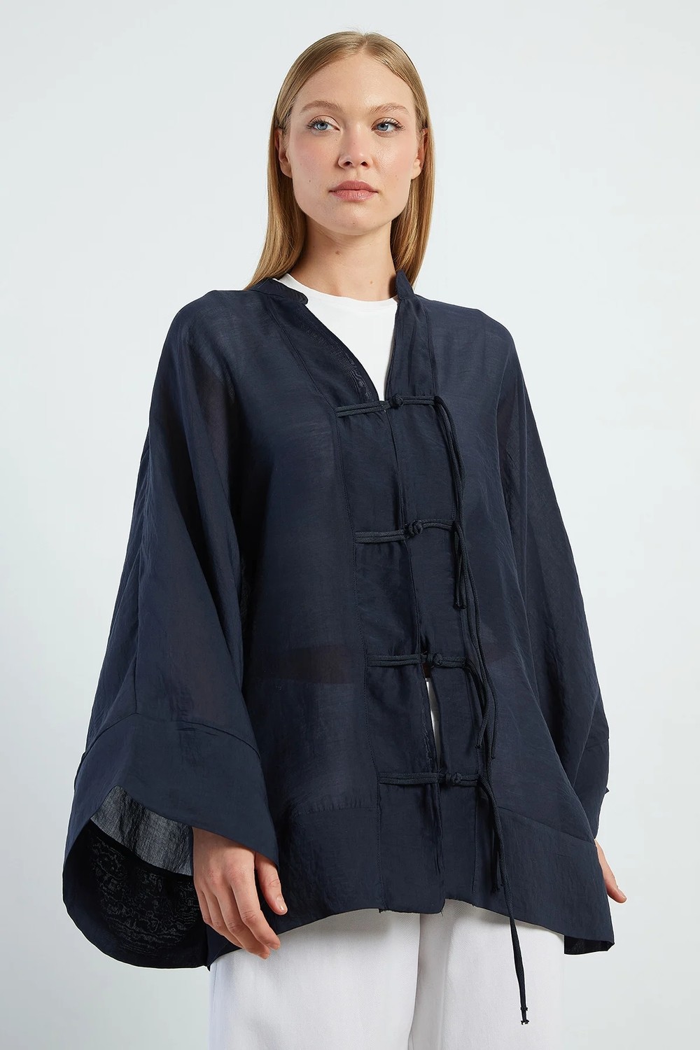 FullaModa Geniş Kol Oversize Transparan Kimono görsel 7