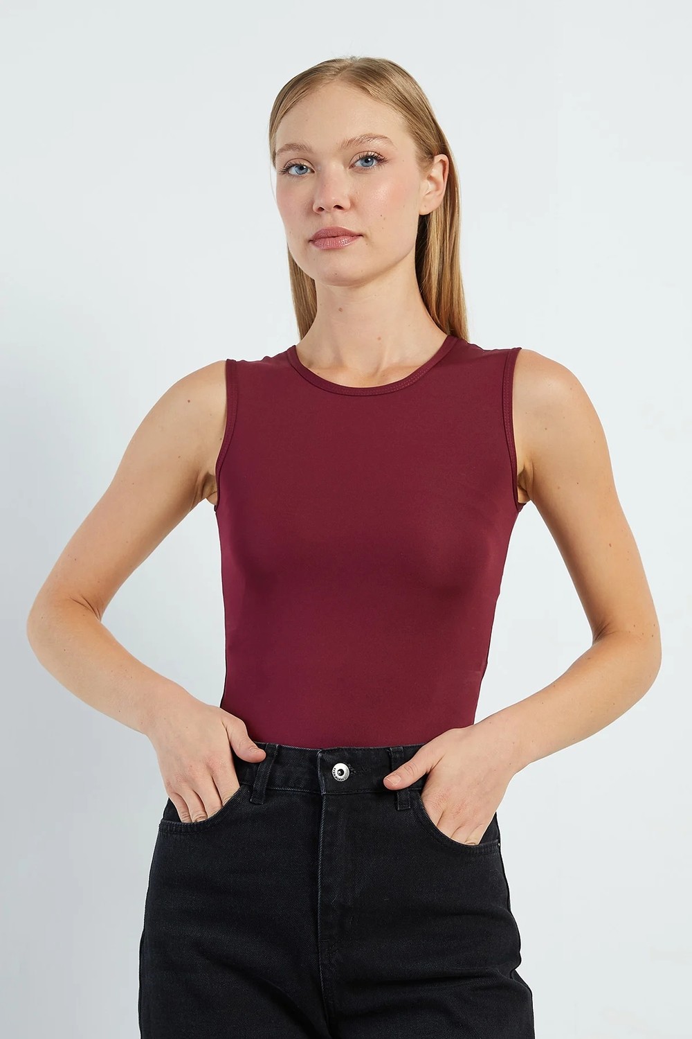 FullaModa Basic Bisiklet Yaka Çıtçıtlı Body