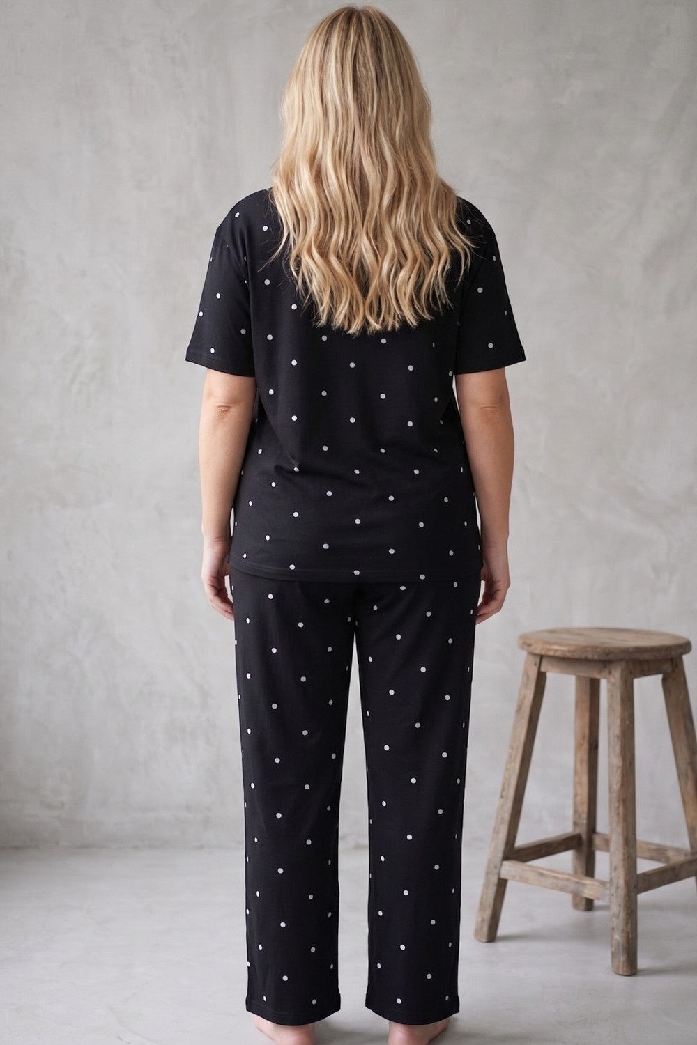 Siyah İnci Beyaz Somon Leopar Desenli Büyük Beden Battal Örme Pijama Takım 7614 görsel 6