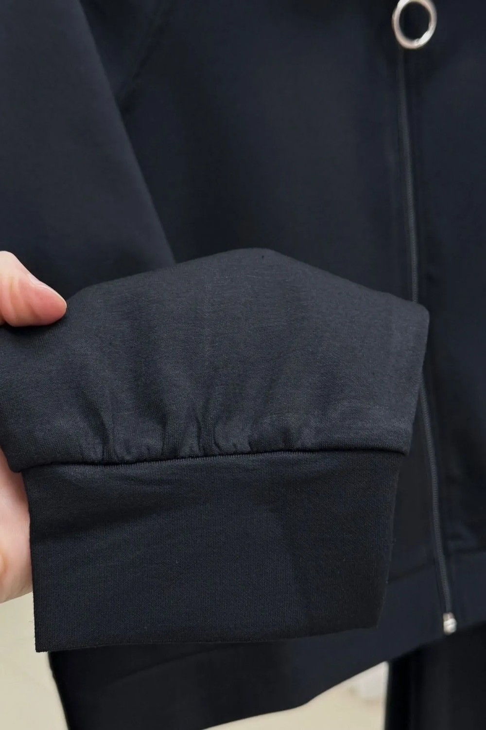Modestim Kadın Dik Yaka Fermuar Detaylı Yumuşak Dokulu Kumaş Etekli Siyah Tesettür Takım görsel 4