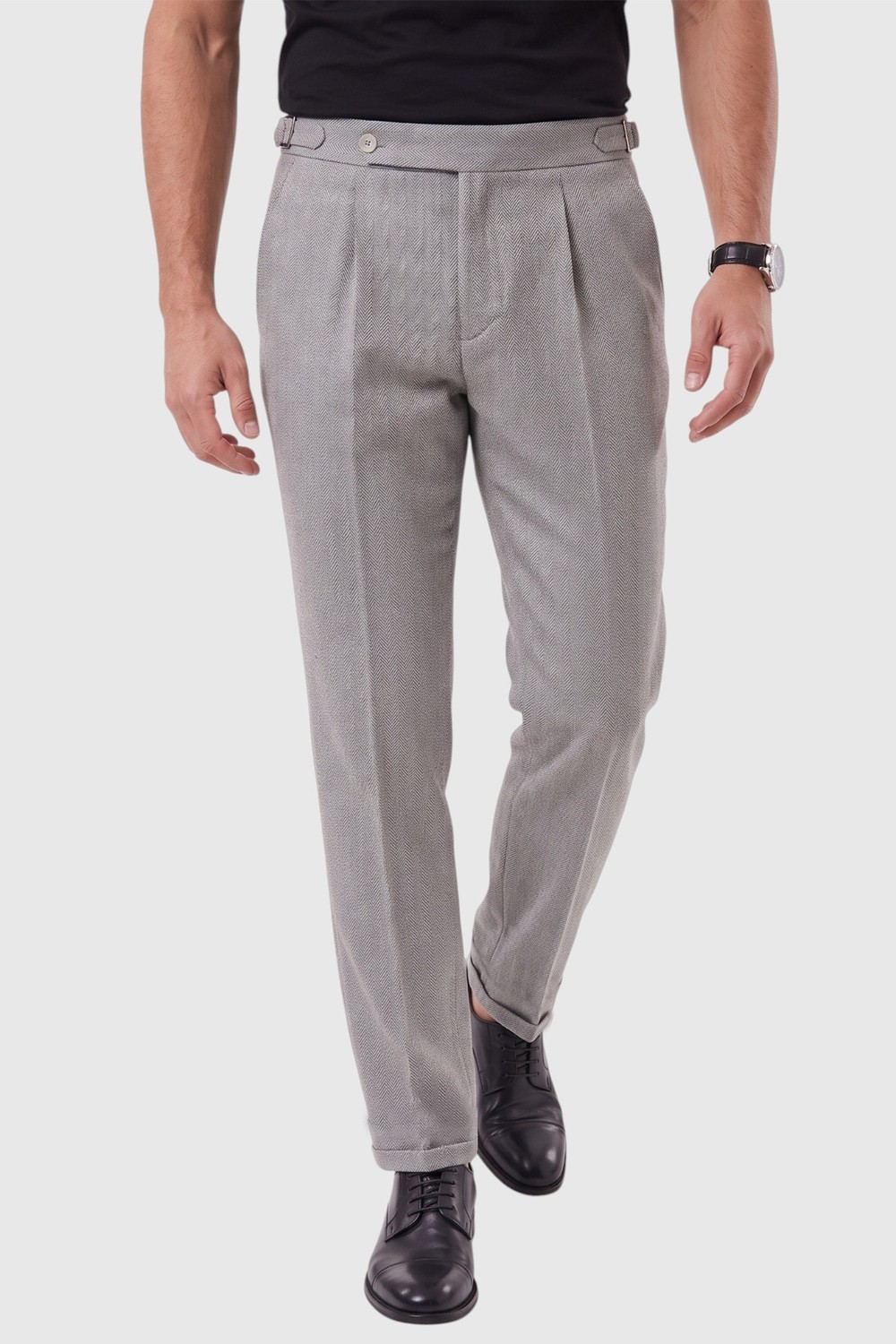 Deepsea Erkek Bej Safari Ceketli Slim Fit 2'li Takım Elbise, Pileli Duble Paça Pantolon 2600723 görsel 3