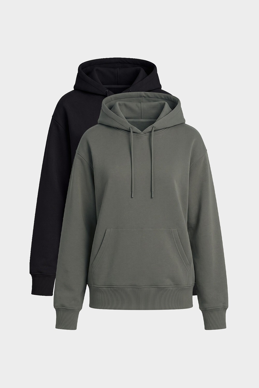 Tommy Life Standart Kapüşonlu 2li Paket Siyah-Haki Kadın Sweatshirt - 97321