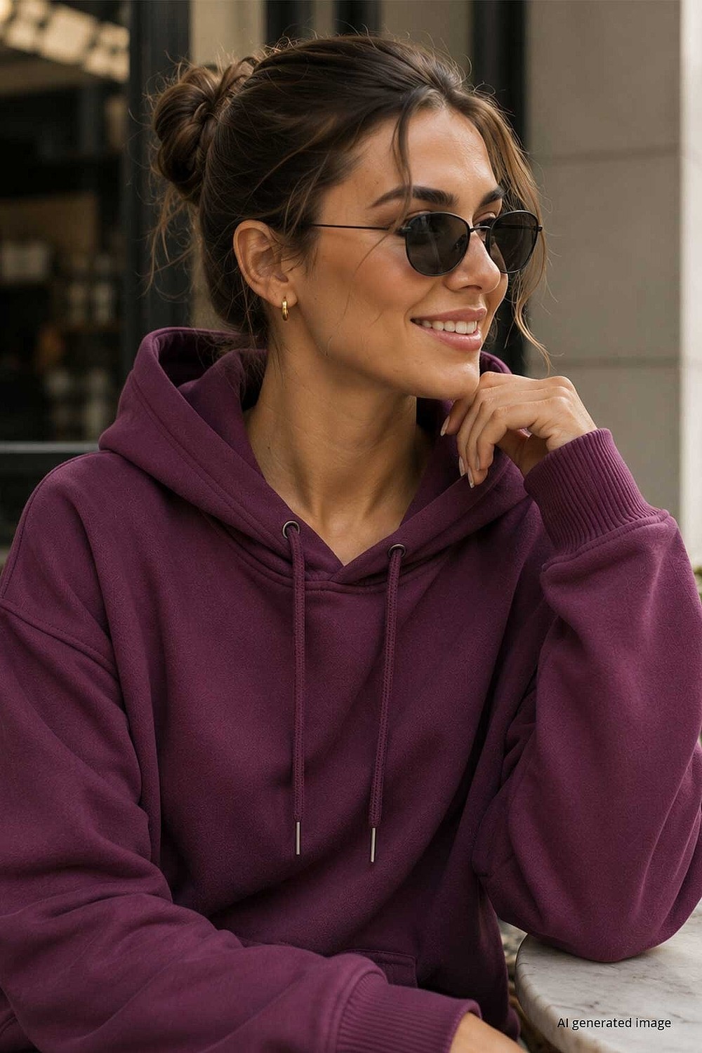 Tommy Life Soft Vişne Standart Kapüşonlu Kanguru Cepli Basic Kadın Sweatshirt - 97321