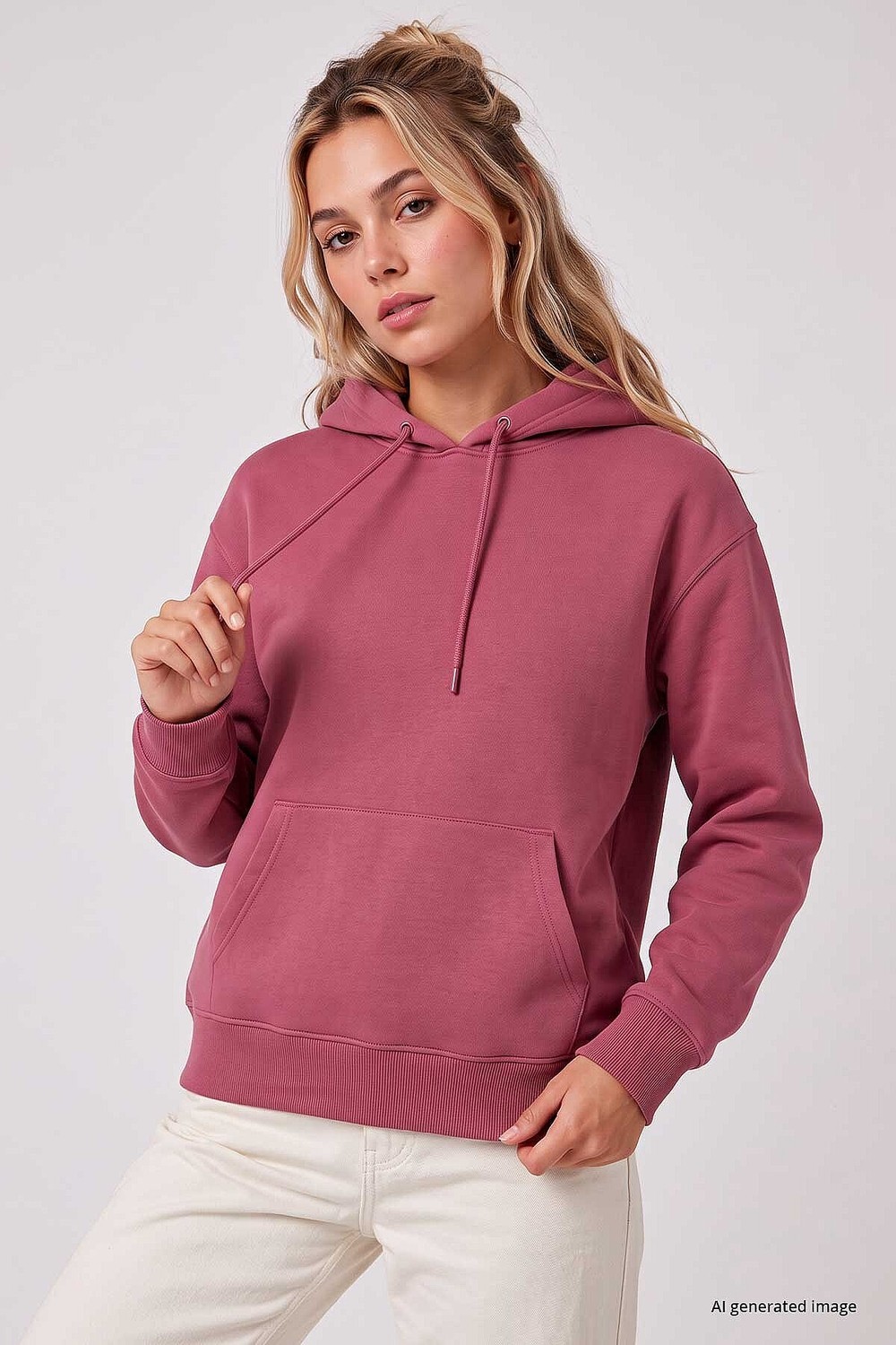 Tommy Life Soft Vişne Standart Kapüşonlu Kanguru Cepli Basic Kadın Sweatshirt - 97321