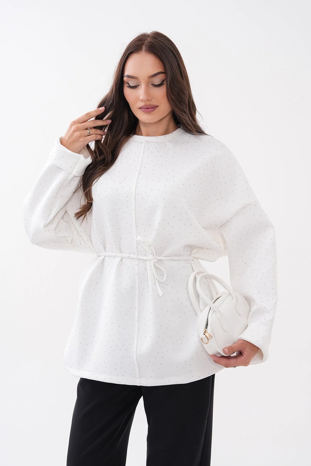 Mega Life Taş Detaylı Yırtmaçlı Oversize Tunik