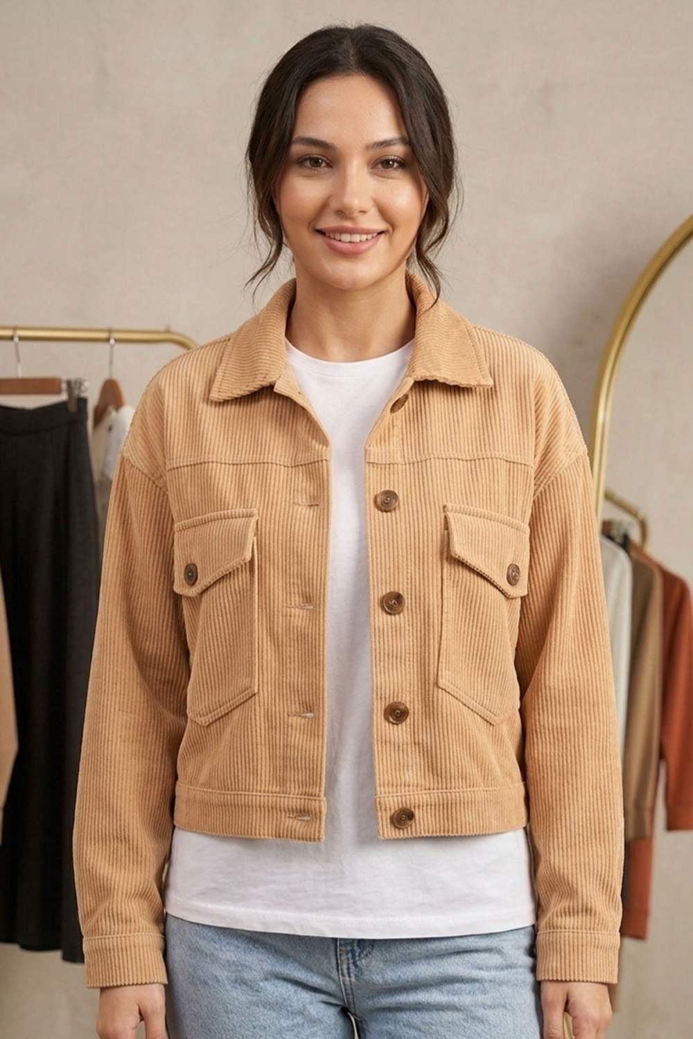 Moda Erva 34 Fitilli Kadife Crop Ceket