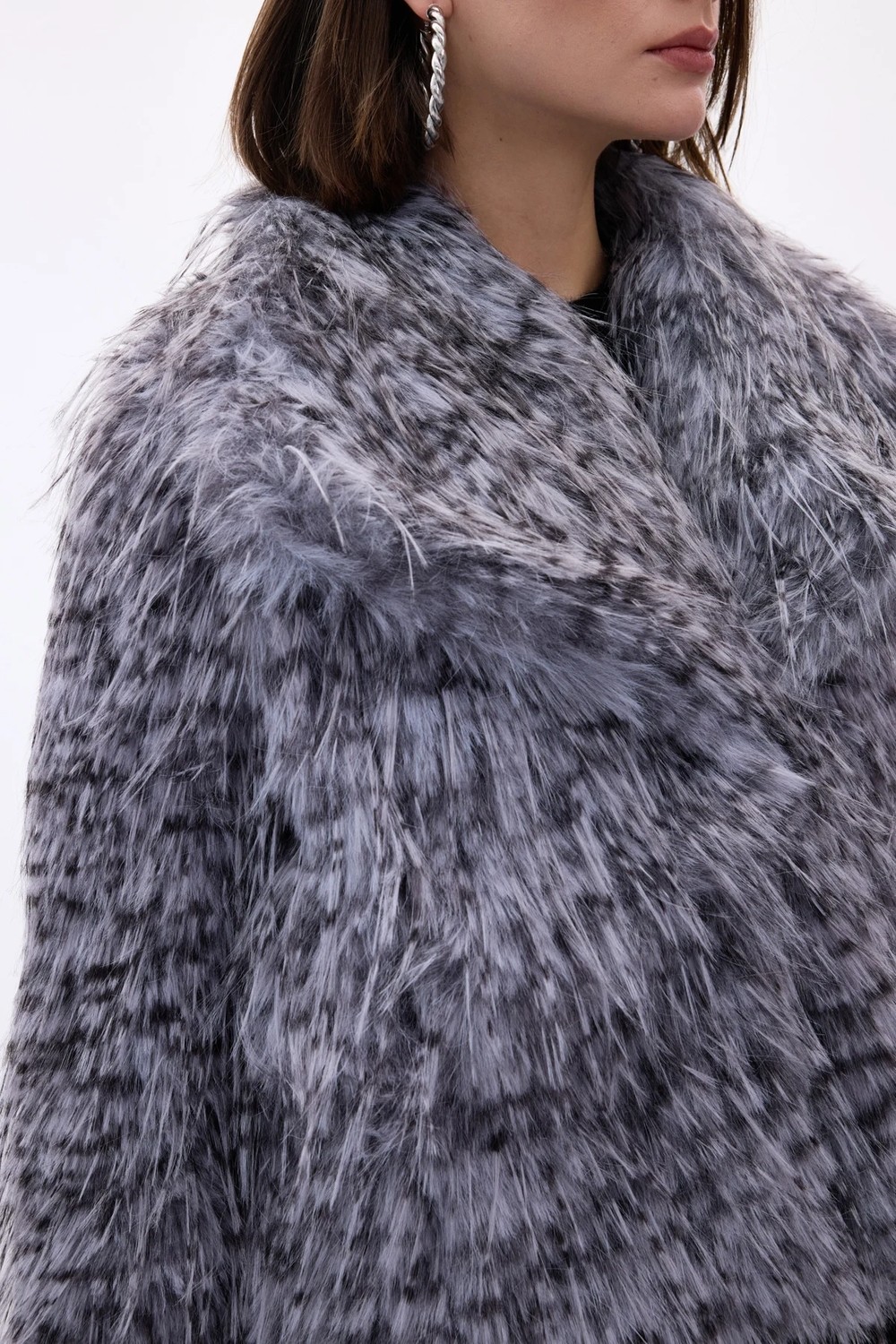 Sateen Leopar Desenli Kürk - Gri görsel 7