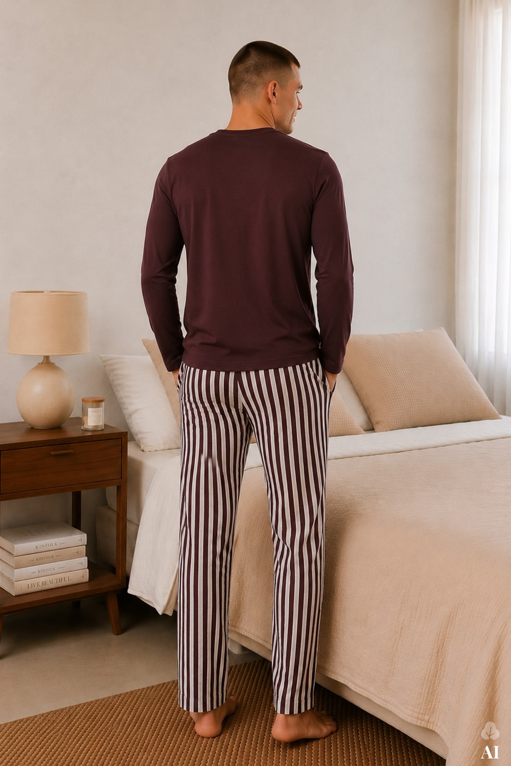 Koza İç Giyim Erkek Pamuklu Uzun Kollu Ayıcık Baskılı Alt Çizgili Pijama Takımı görsel 7