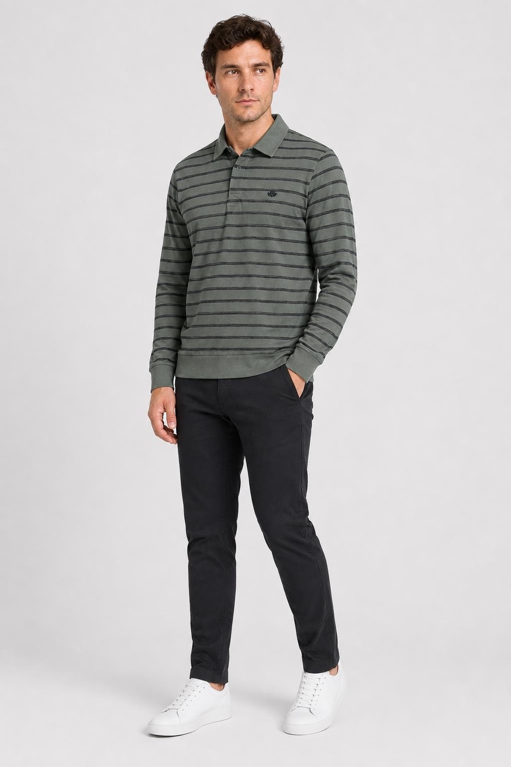 Çizgili Polo Yaka Sweatshirt