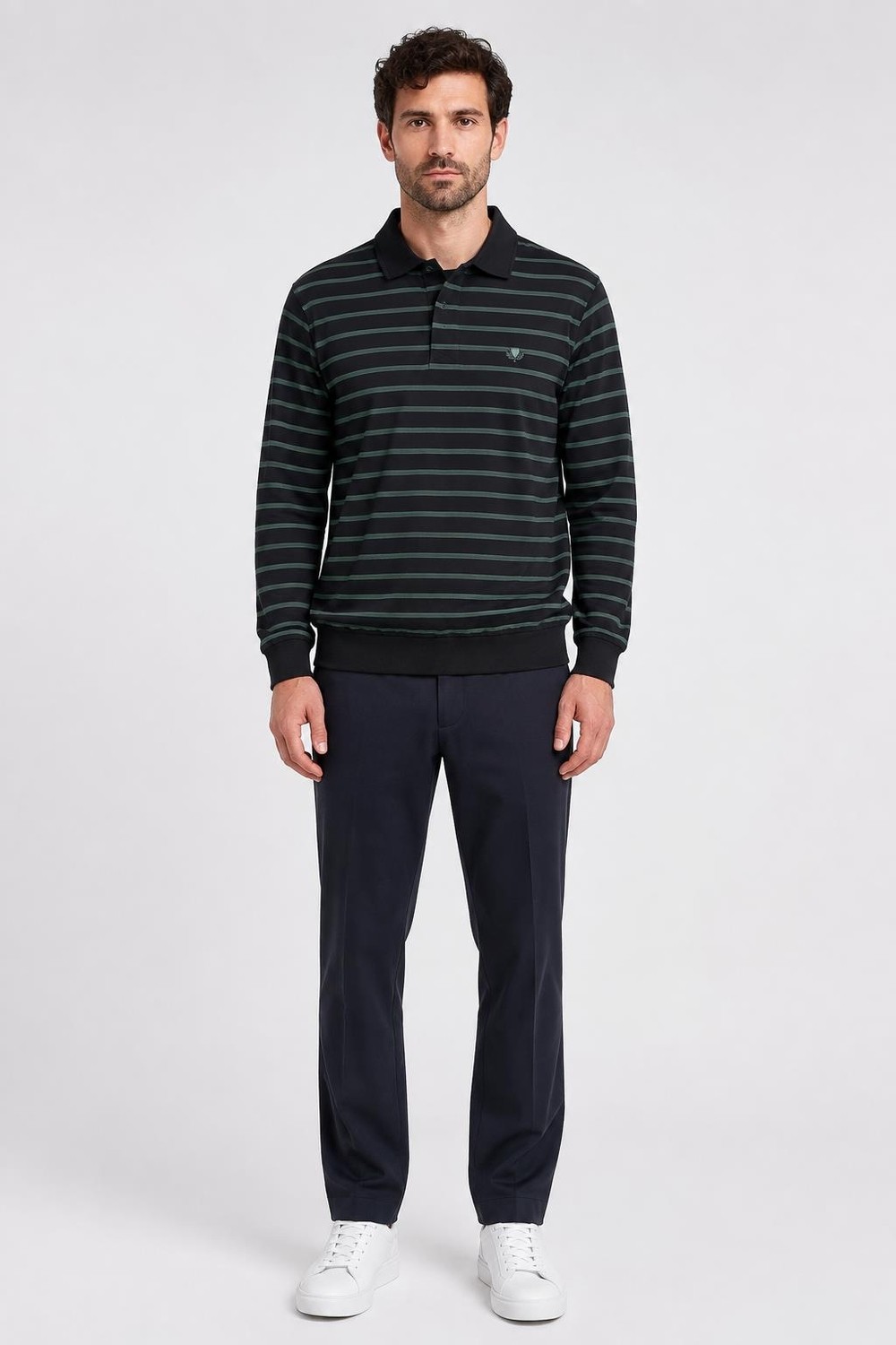 Çizgili Polo Yaka Sweatshirt