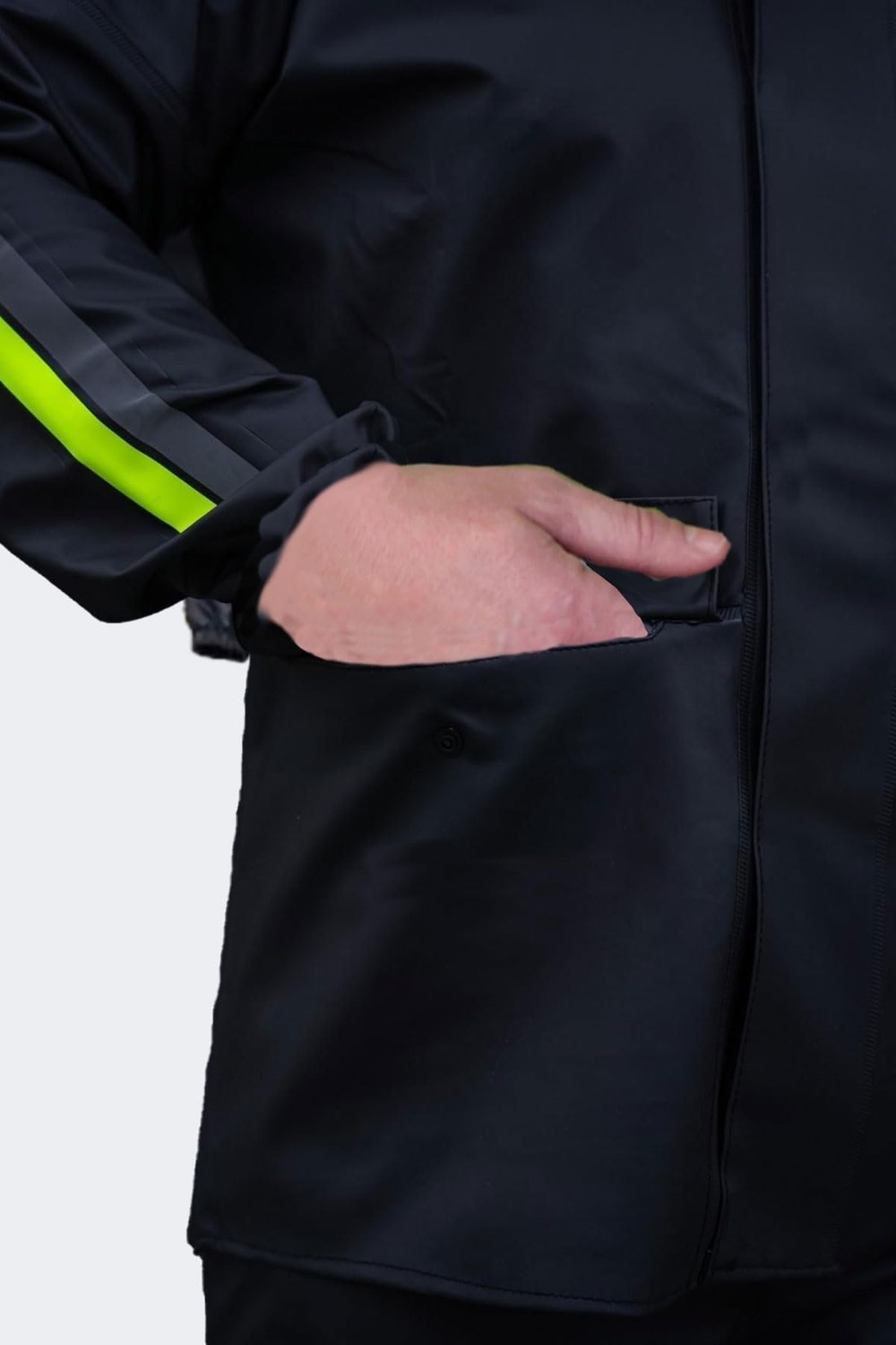 Aesco Motorcu Yağmurluk Takımı, %100 Su Geçirmez Pvc, Cepli, Reflektörlü, Fermuarlı, Siyah (4xl) görsel 2
