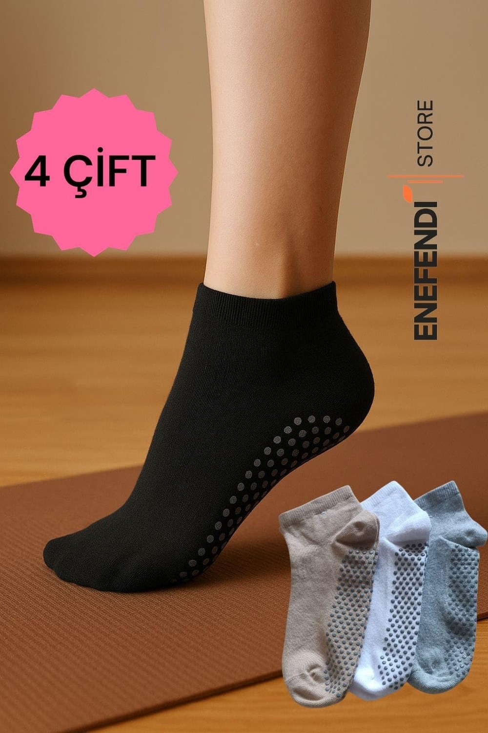 Aesco 4 Çift Kaydırmaz Unisex Yoga, Pilates, Tavaf Çorabı | Spor Patik Çorap Beyaz|gri |siyah |bej 36-40