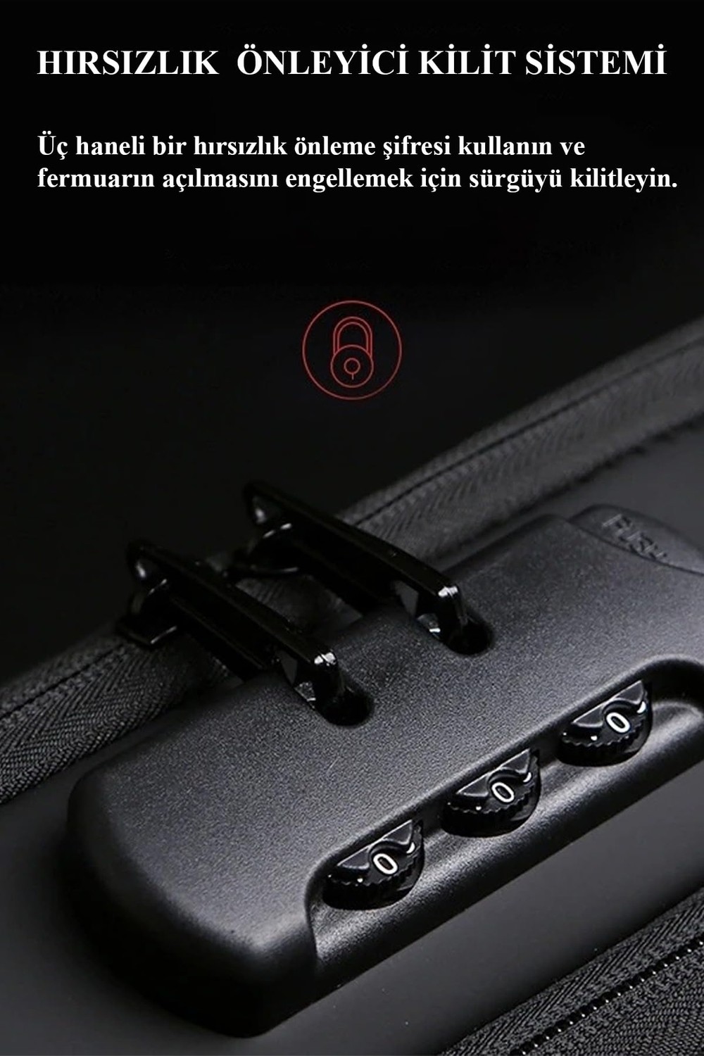 Aesco Unisex Siyah USB Çıkışlı Anti Hırsız Kilitli Suya Dayanıklı Çapraz Göğüs Omuz ve Bel Çanta görsel 3