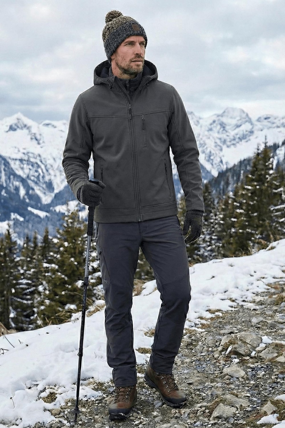 Die Grup Erkek Mont Içi Polarlı Softshell Mont Su ve Rüzgar Geçirmez Kapüşonlu Spor Mont Füme 2xl görsel 4