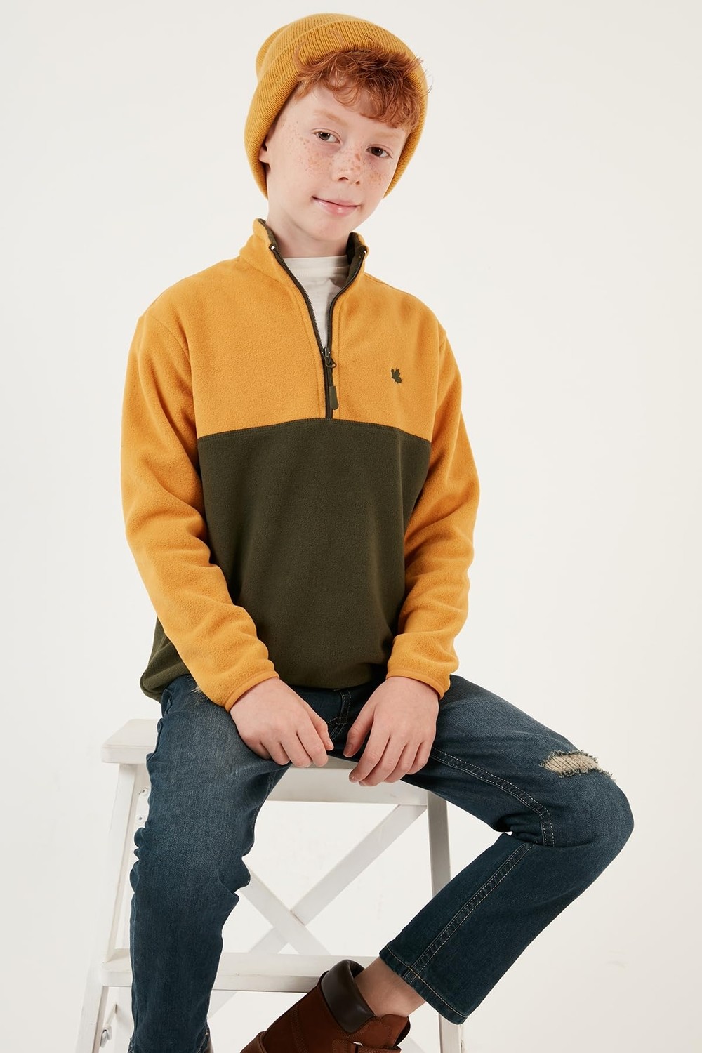 Die Grup Lela Yumuşak Dokulu Yarım Fermuarlı Renk Bloklu Dik Yaka Polar Unisex Çocuk Polar 5905004 görsel 2