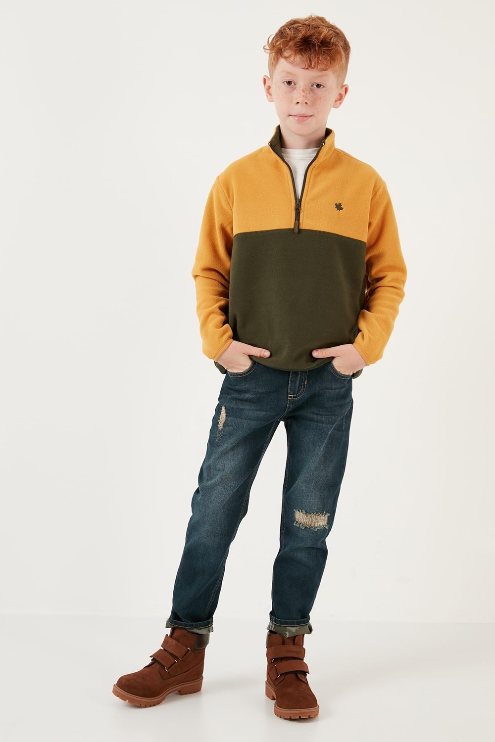 Die Grup Lela Yumuşak Dokulu Yarım Fermuarlı Renk Bloklu Dik Yaka Polar Unisex Çocuk Polar 5905004 görsel 4
