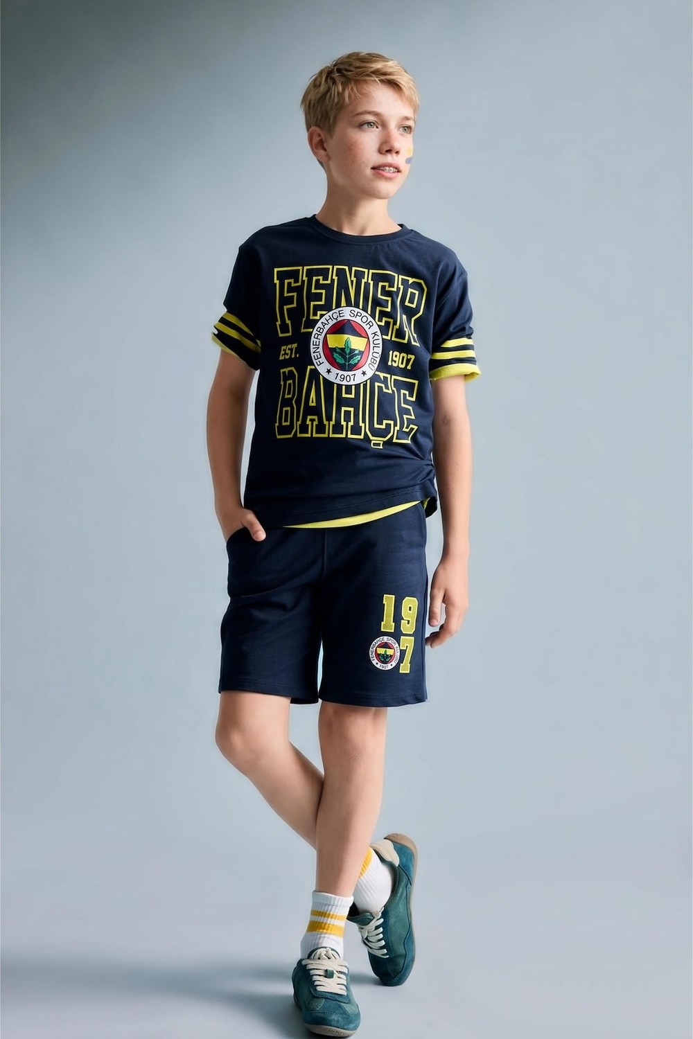 Die Grup DEFACTO%100 Pamuk Fenerbahçe Oversize Şort Erkek Çocuk H8000A826HS