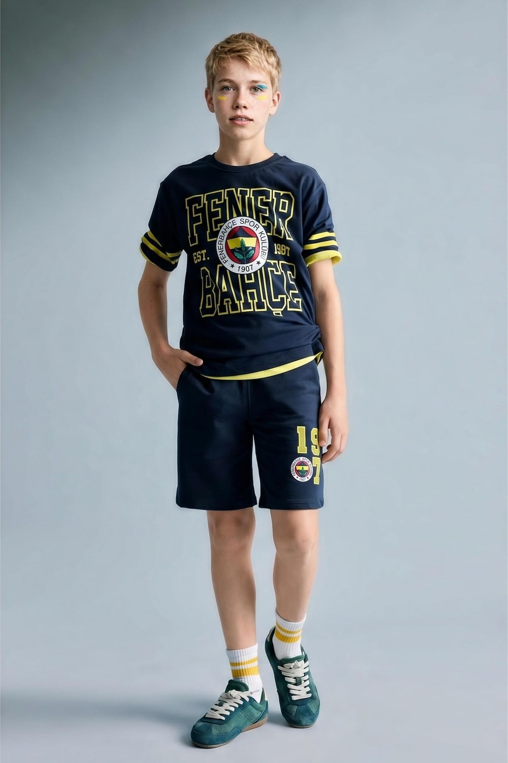 Die Grup DEFACTO%100 Pamuk Fenerbahçe Oversize Şort Erkek Çocuk H8000A826HS görsel 2