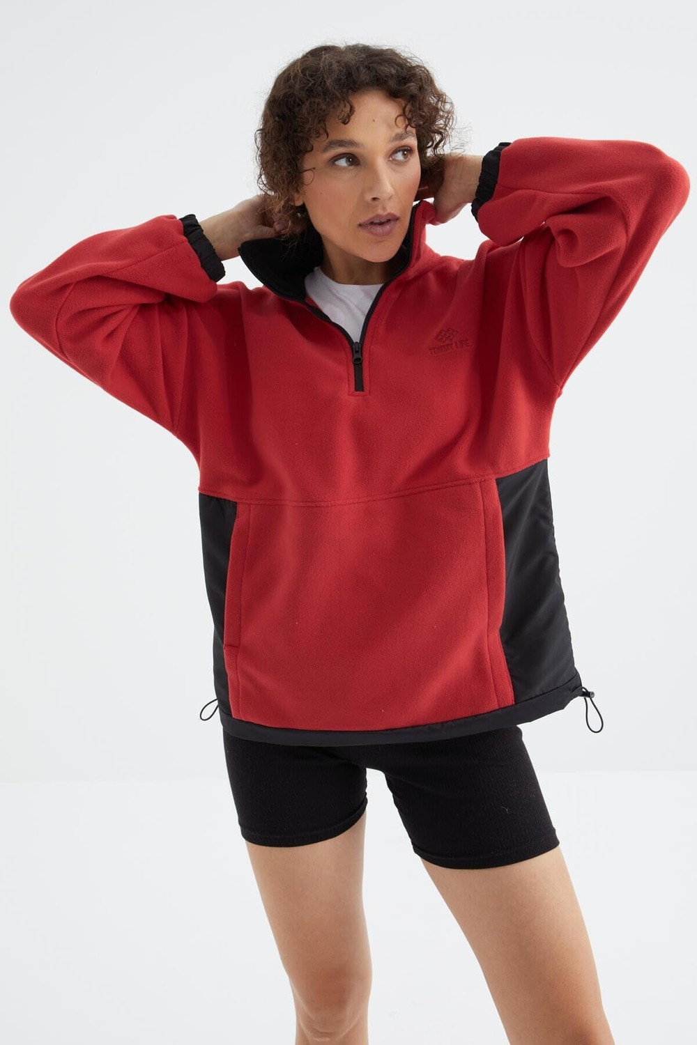 Die Grup Fiesta Yarım Fermuar Etek Ucu Büzgülü Dik Yaka Oversize Kadın Polar Sweatshirt - 97236 görsel 2