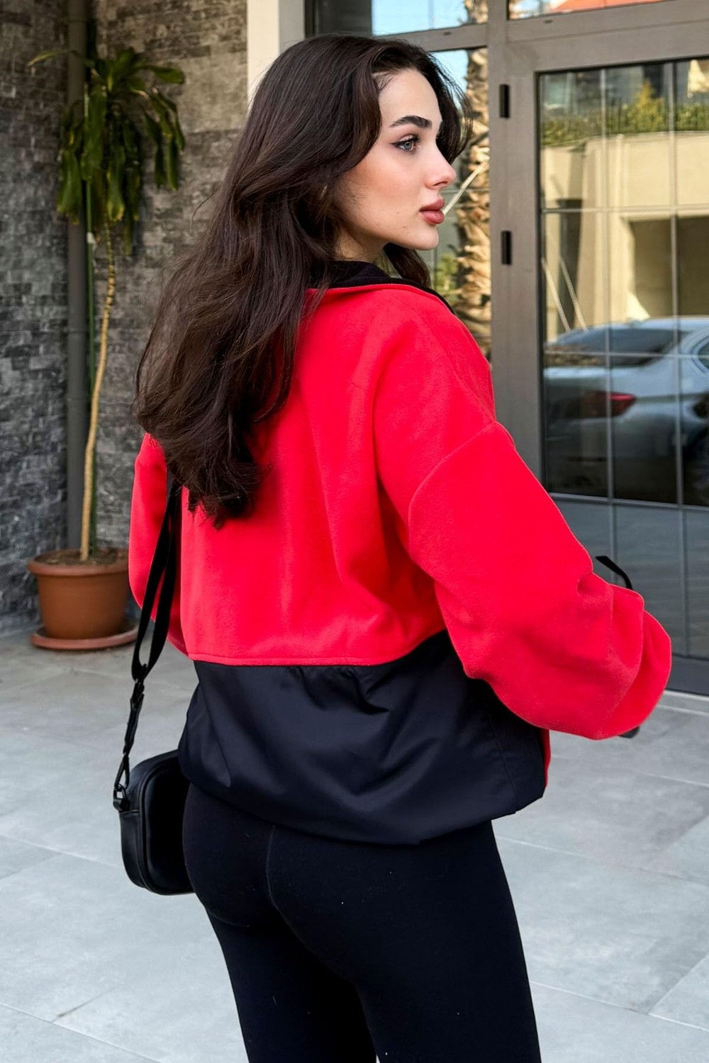 Die Grup Fiesta Yarım Fermuar Etek Ucu Büzgülü Dik Yaka Oversize Kadın Polar Sweatshirt - 97236 görsel 5