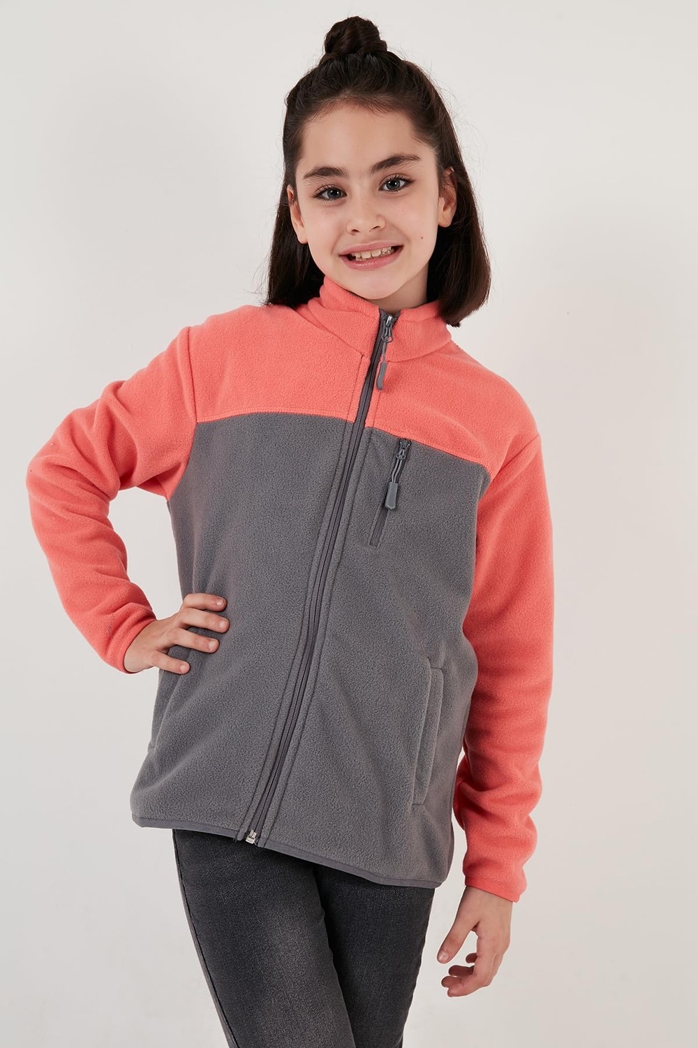 Die Grup Lela Yumuşak Dokulu Fermuarlı Renk Bloklu Dik Yaka Cepli Hırka Polar Unisex Çocuk Polar 5905001 görsel 2