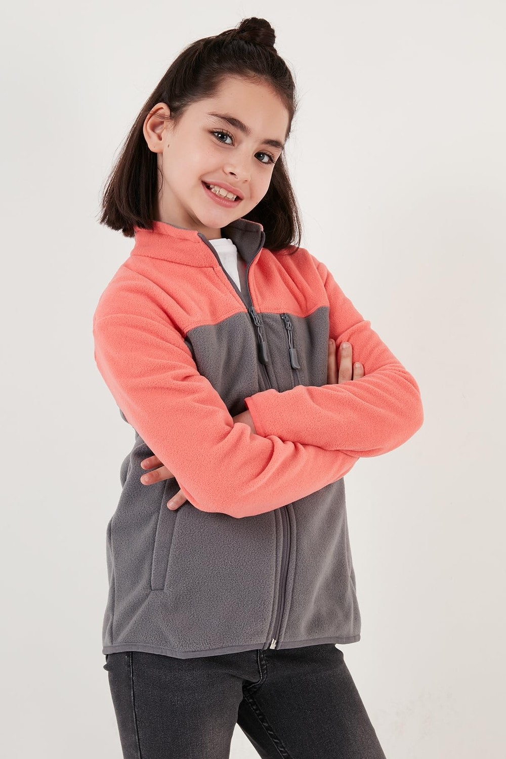 Die Grup Lela Yumuşak Dokulu Fermuarlı Renk Bloklu Dik Yaka Cepli Hırka Polar Unisex Çocuk Polar 5905001 görsel 3