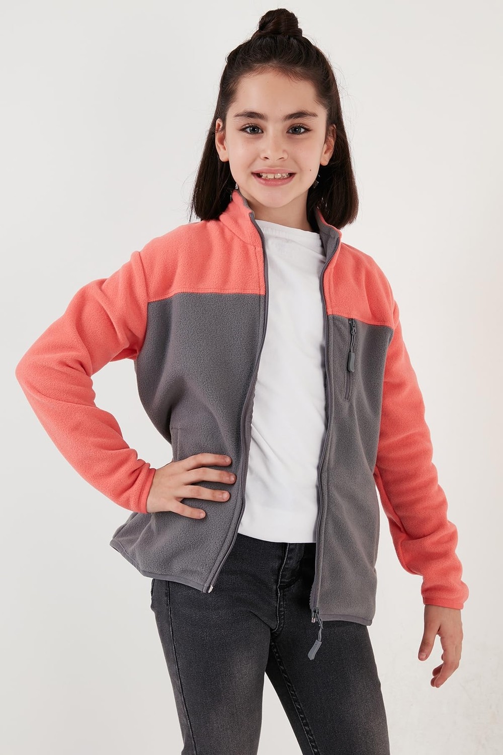 Die Grup Lela Yumuşak Dokulu Fermuarlı Renk Bloklu Dik Yaka Cepli Hırka Polar Unisex Çocuk Polar 5905001 görsel 4