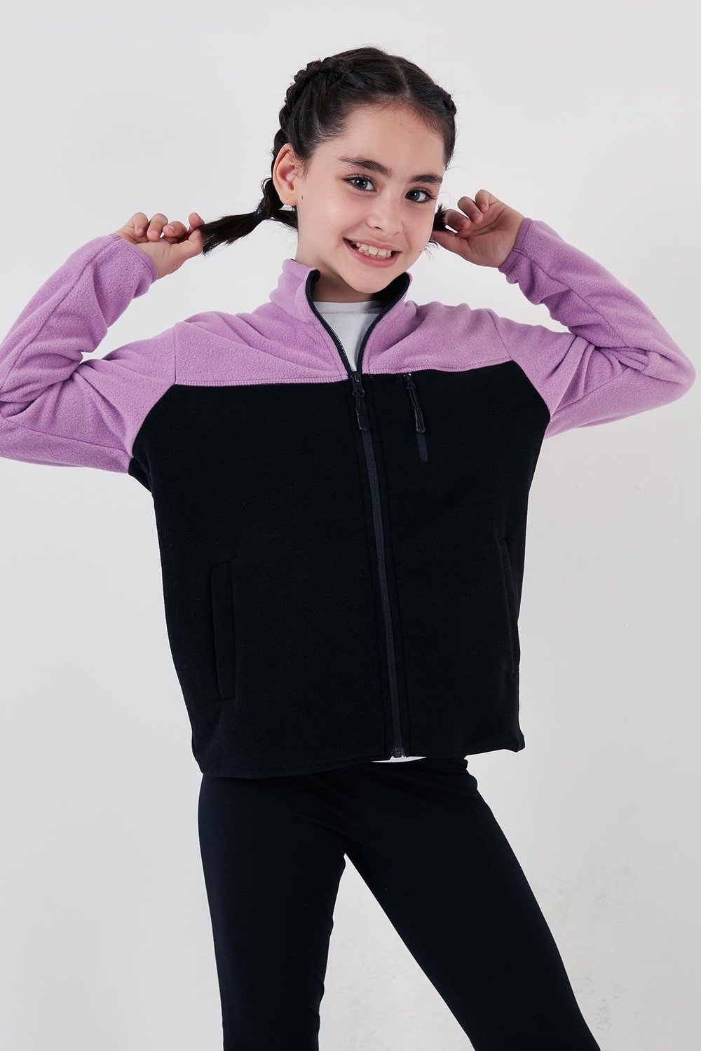 Die Grup Lela Yumuşak Dokulu Fermuarlı Renk Bloklu Dik Yaka Cepli Hırka Polar Unisex Çocuk Polar 5905001 görsel 2