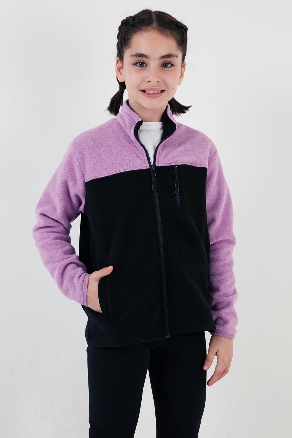 Die Grup Lela Yumuşak Dokulu Fermuarlı Renk Bloklu Dik Yaka Cepli Hırka Polar Unisex Çocuk Polar 5905001 görsel 3