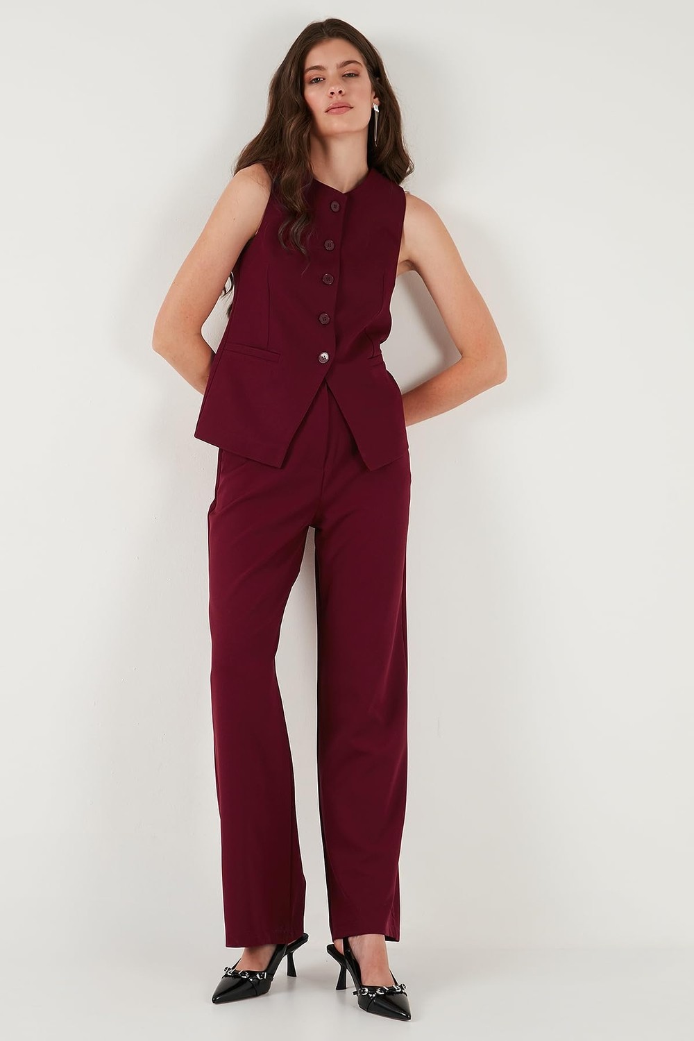 Die Grup Lela Regular Fit Bisiklet Yaka Kolsuz Düğmeli Basic Bluz Yelek Bayan Yelek 65200004 görsel 3