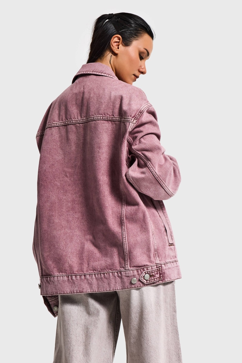 It's Basic Kadın Lila 3s6-98 Oversize Özel Yıkamalı Bol Kesim Denim Ceket görsel 2