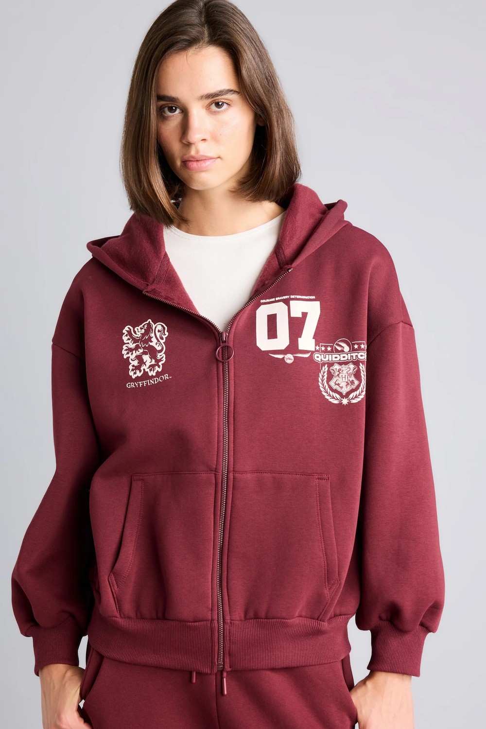 DeFacto Harry Potter Gryffindor Baskılı Kapüşonlu Oversize Fermuarlı Kalın Hırka Sweatshirt I3023AX26AU