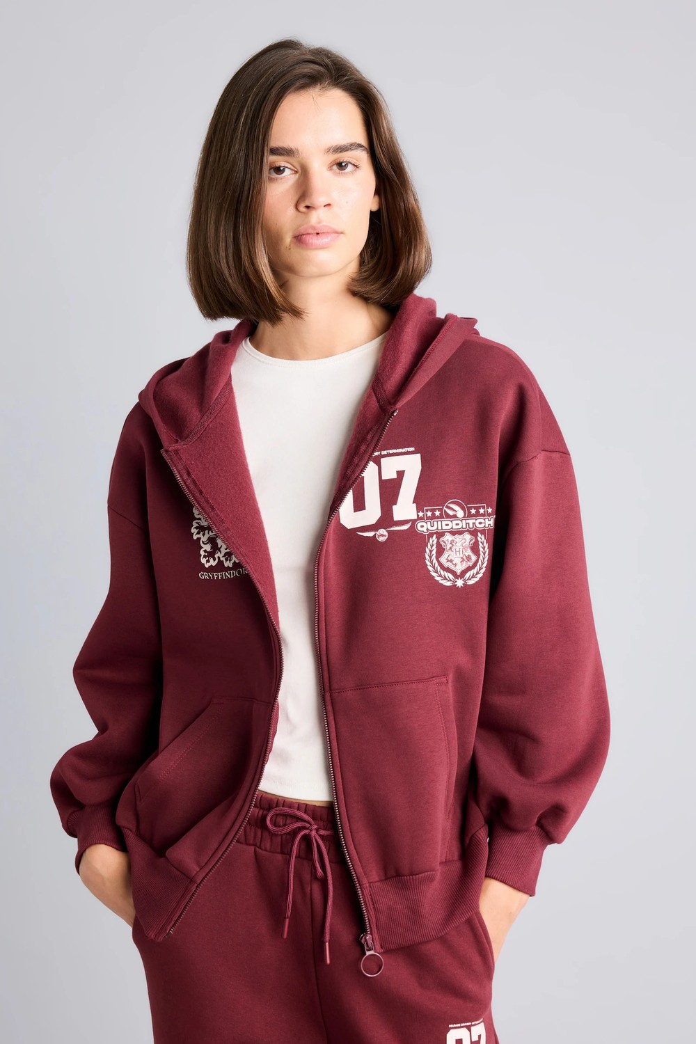 DeFacto Harry Potter Gryffindor Baskılı Kapüşonlu Oversize Fermuarlı Kalın Hırka Sweatshirt I3023AX26AU görsel 3