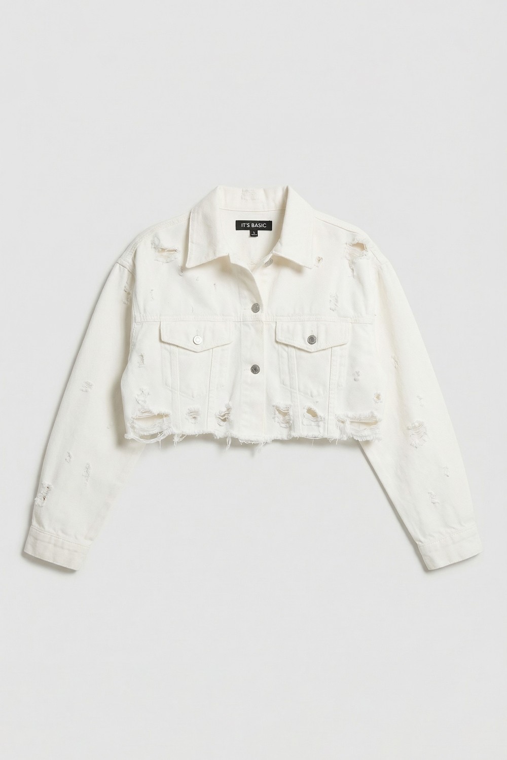 It's Basic Kadın Kırık Beyaz 15S6-101 Crop Fit Lazer Detaylı Denim Ceket görsel 3