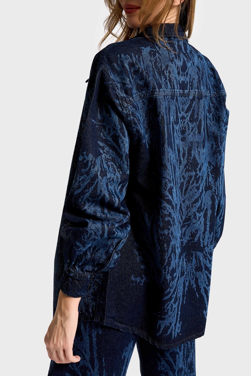 It's Basic Kadın Koyu Kot Rengi 9s6-5 Oversize Parlak Taş Desen Detaylı Özel Tasarım Denim Ceket görsel 2
