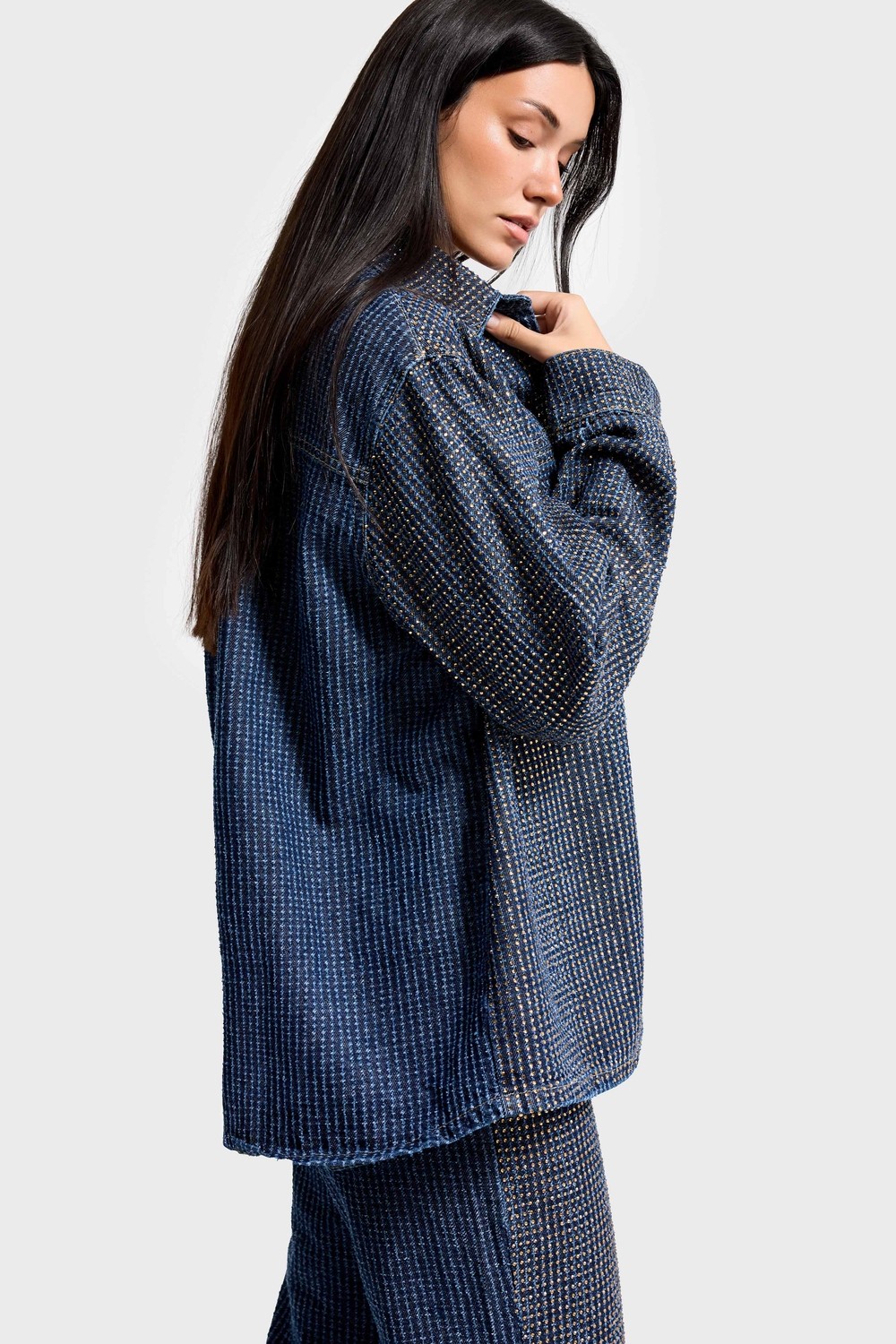 It's Basic Kadın T.kot Rengi T-1W5-7 Oversize Parlak Taşlı Özel Tasarım Denim Ceket görsel 2