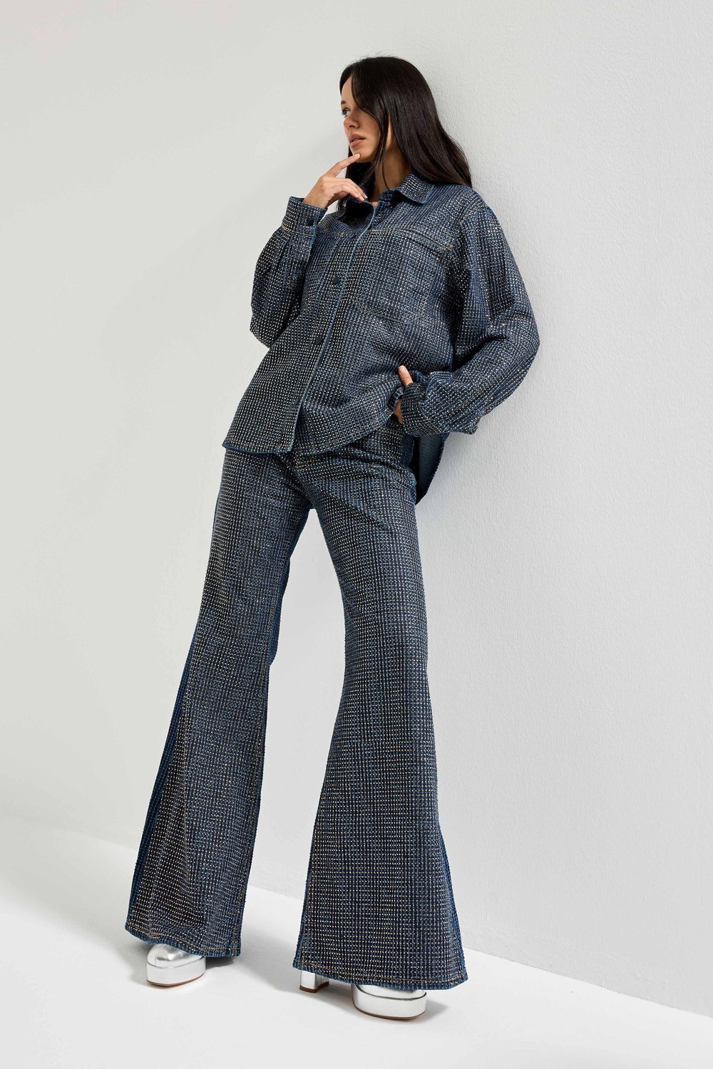 It's Basic Kadın T.kot Rengi T-1W5-7 Oversize Parlak Taşlı Özel Tasarım Denim Ceket görsel 3