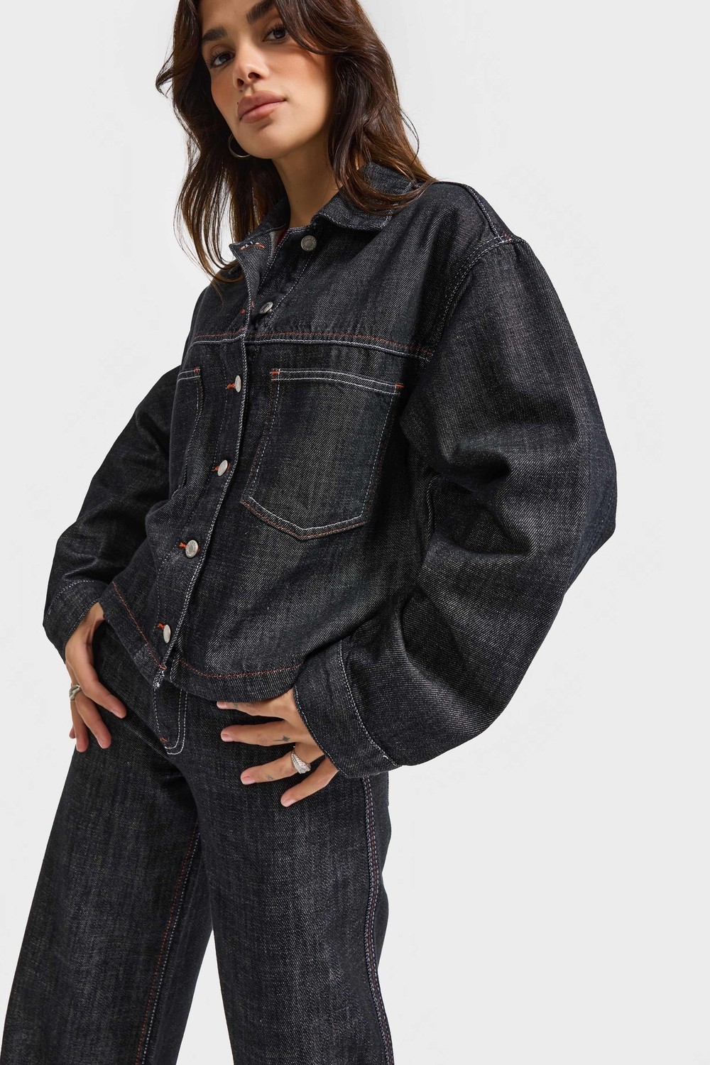 It's Basic Kadın Koyu Kot Rengi 7W5-51 Oversize %100 Koton Denim Ceket