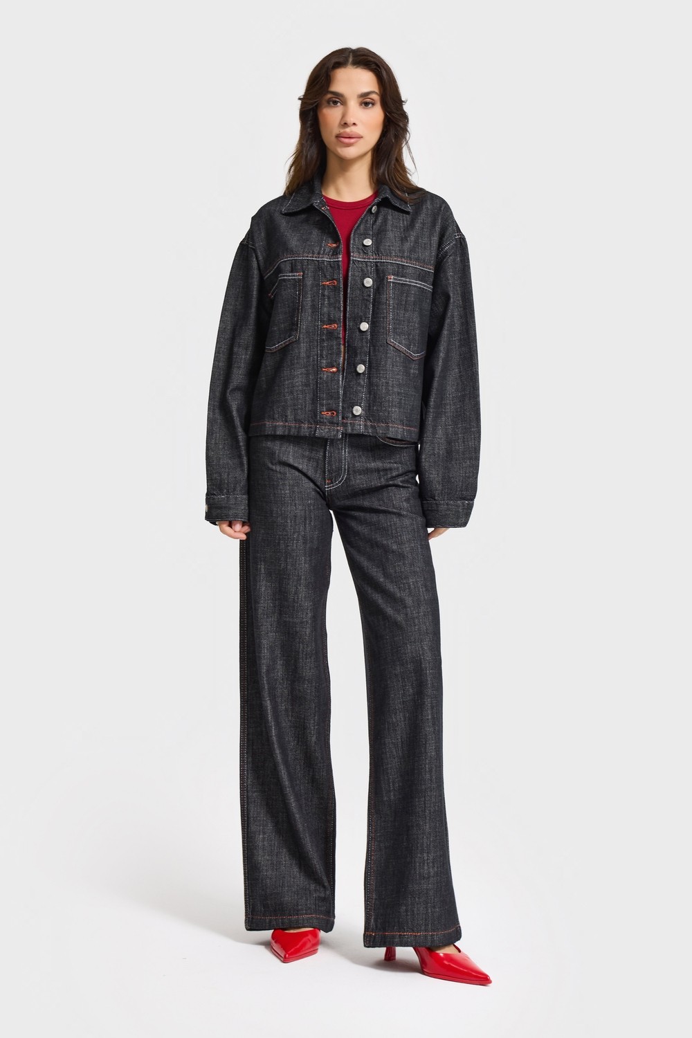 It's Basic Kadın Koyu Kot Rengi 7W5-51 Oversize %100 Koton Denim Ceket görsel 3