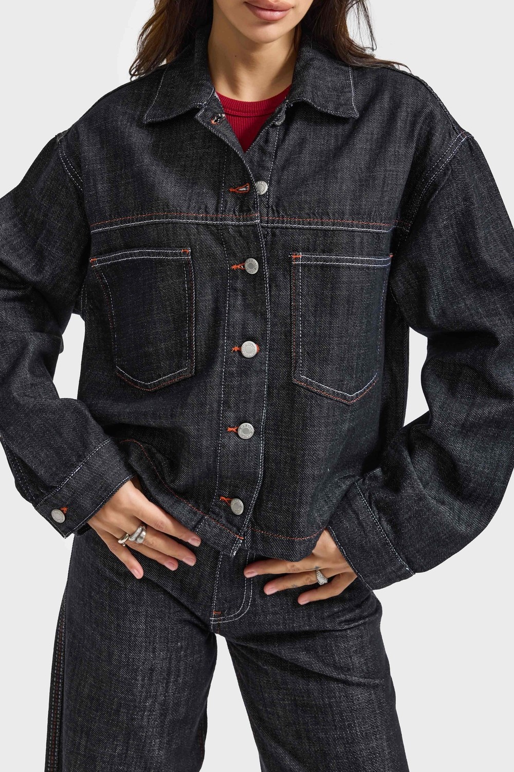 It's Basic Kadın Koyu Kot Rengi 7W5-51 Oversize %100 Koton Denim Ceket görsel 4