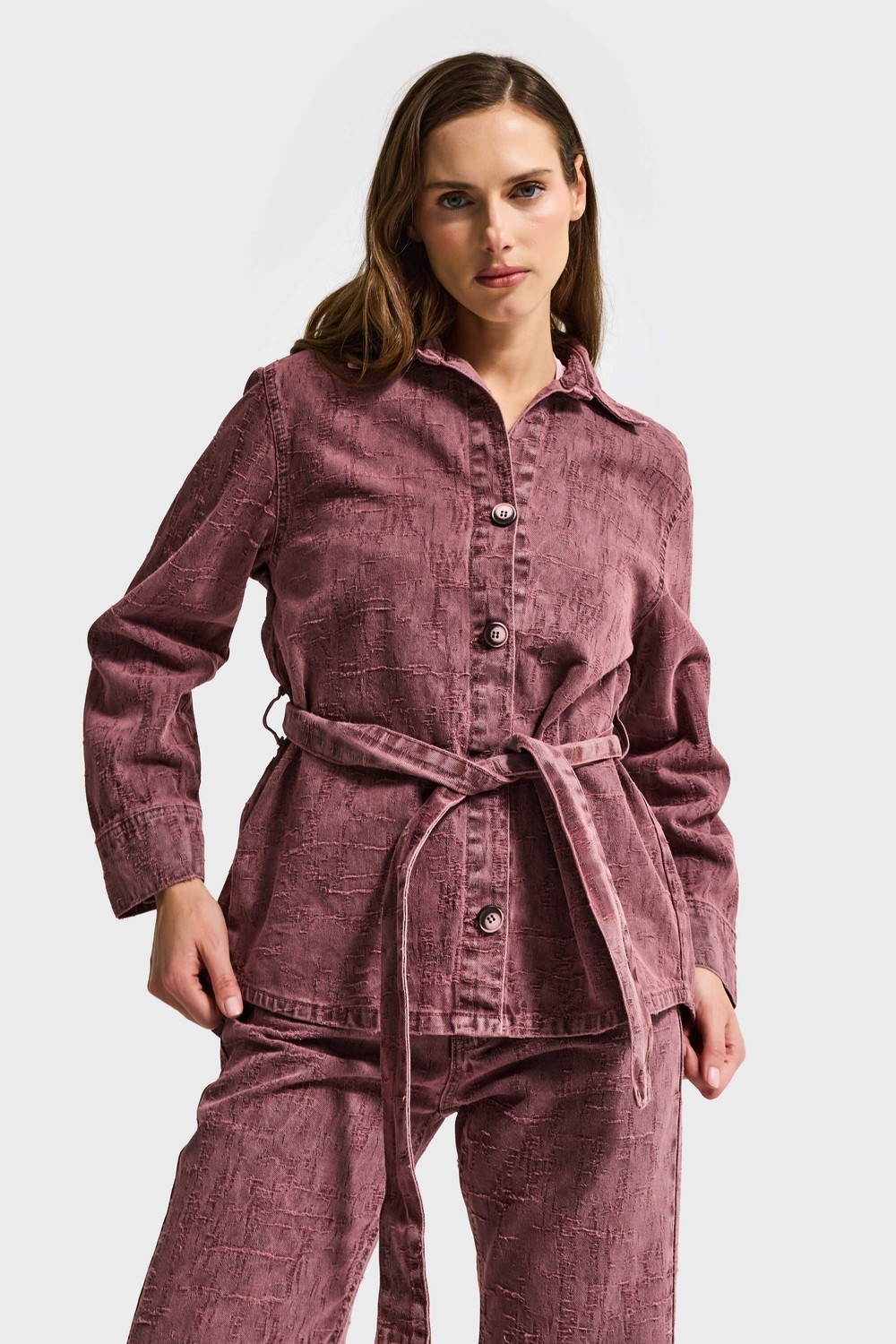 It's Basic Kadın Gül Kurusu 6s6-98 Oversize Kemer Detaylı Kumaş Özellikli Tasarım Denim Ceket