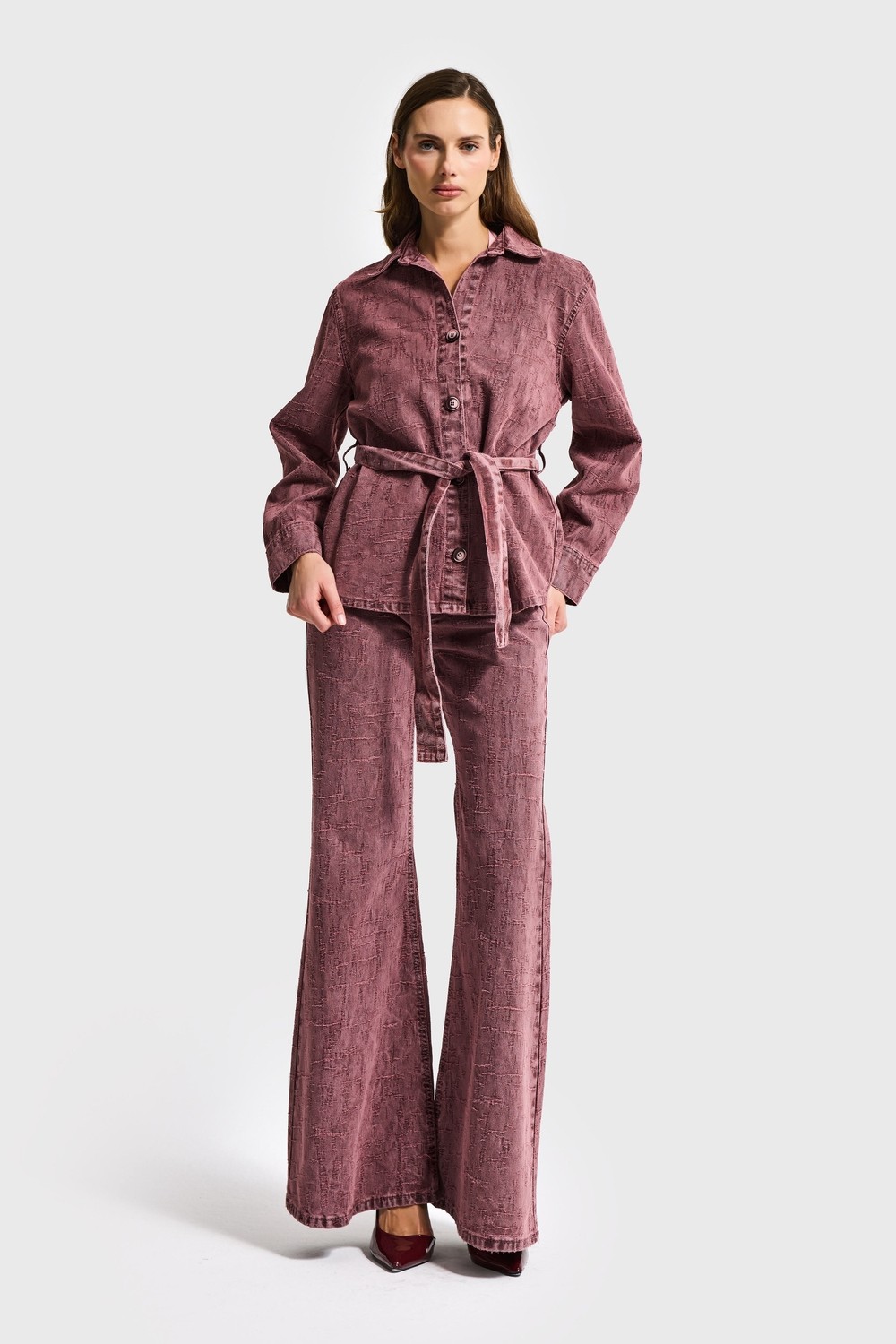 It's Basic Kadın Gül Kurusu 6s6-98 Oversize Kemer Detaylı Kumaş Özellikli Tasarım Denim Ceket görsel 3