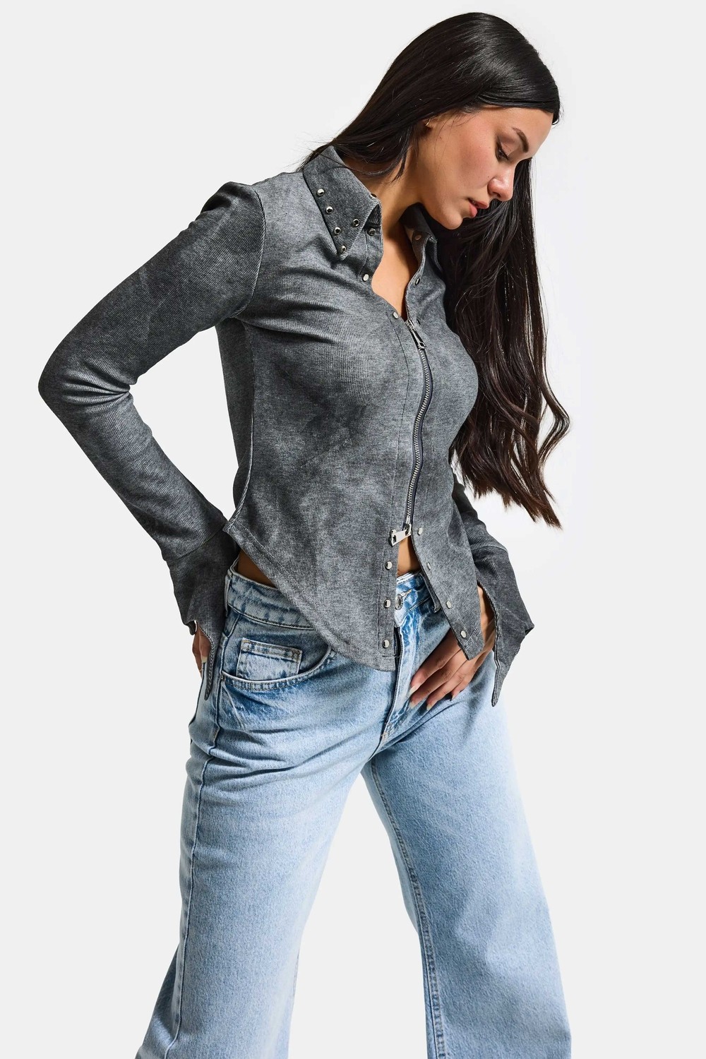 It's Basic Kadın Siyah W5 Fermuar ve Drop Detaylı Özel Tasarım Crop Top görsel 6
