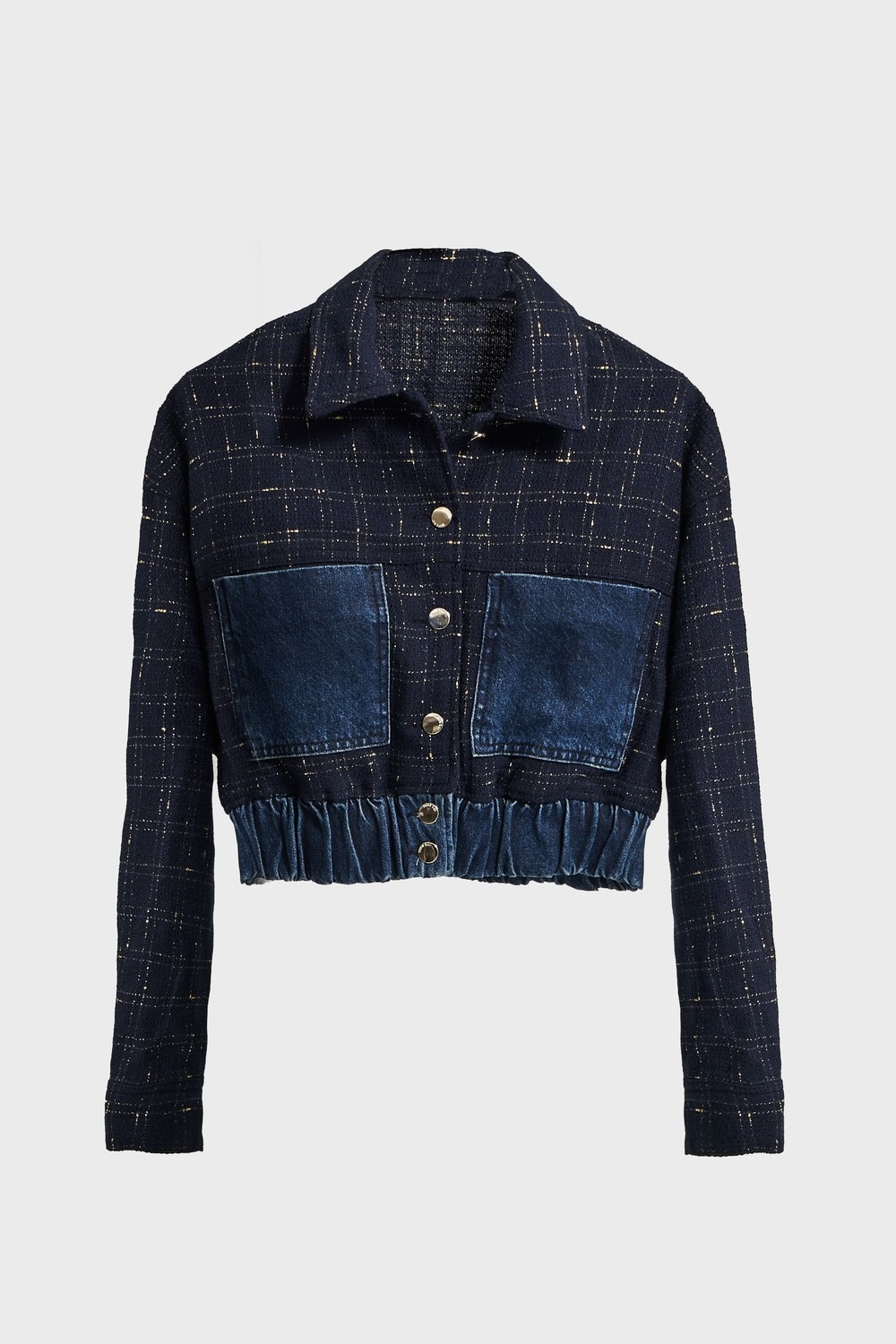 It's Basic Kadın Koyu Kot Rengi T 2W5-7 Dokuma Denim Kumaş Karışımlı Önü Düğmeli Özel Tasarım Bomber Ceket